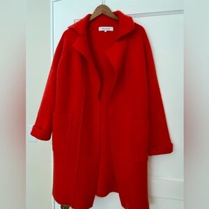 Stunning tomato red coat with big pockets